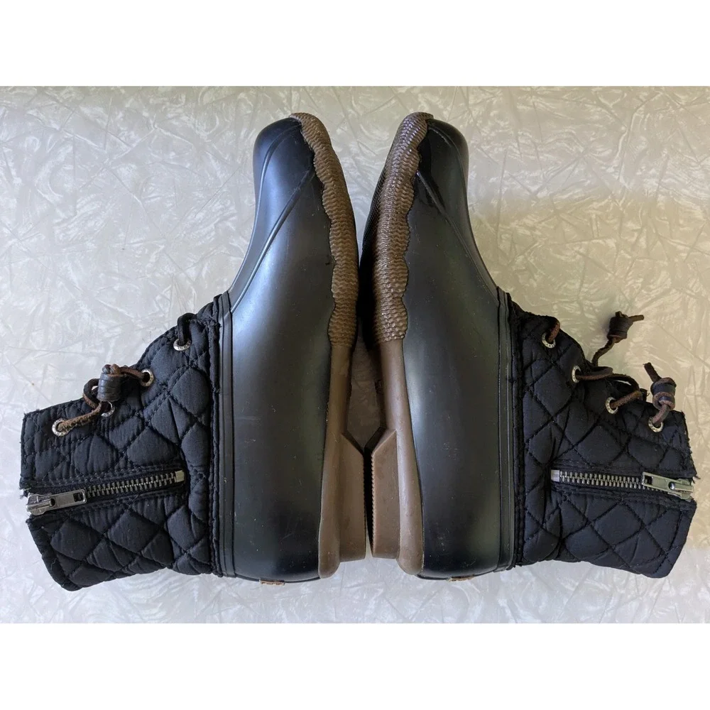 Sperry Topsider Quilted Duck Boots Black Ankle Rain Boots Womens 8W